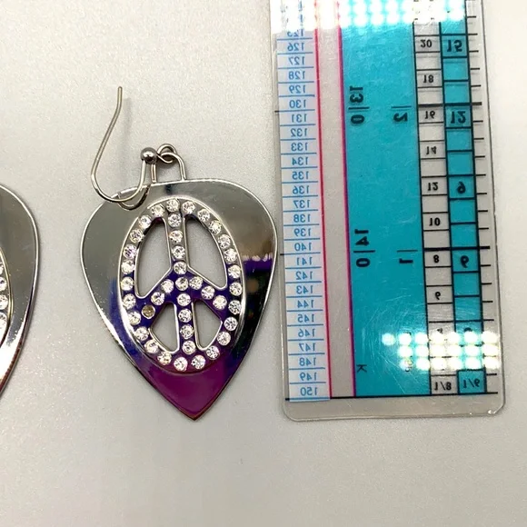 Fun stainless steel heart shaped peace earrings with clear crystals 💜 - Picture 3 of 5